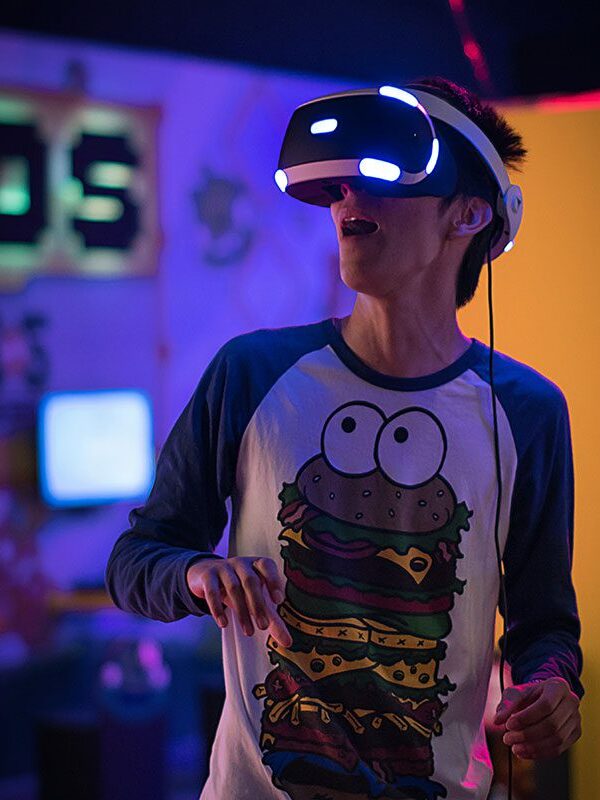 A person wearing a video game headset