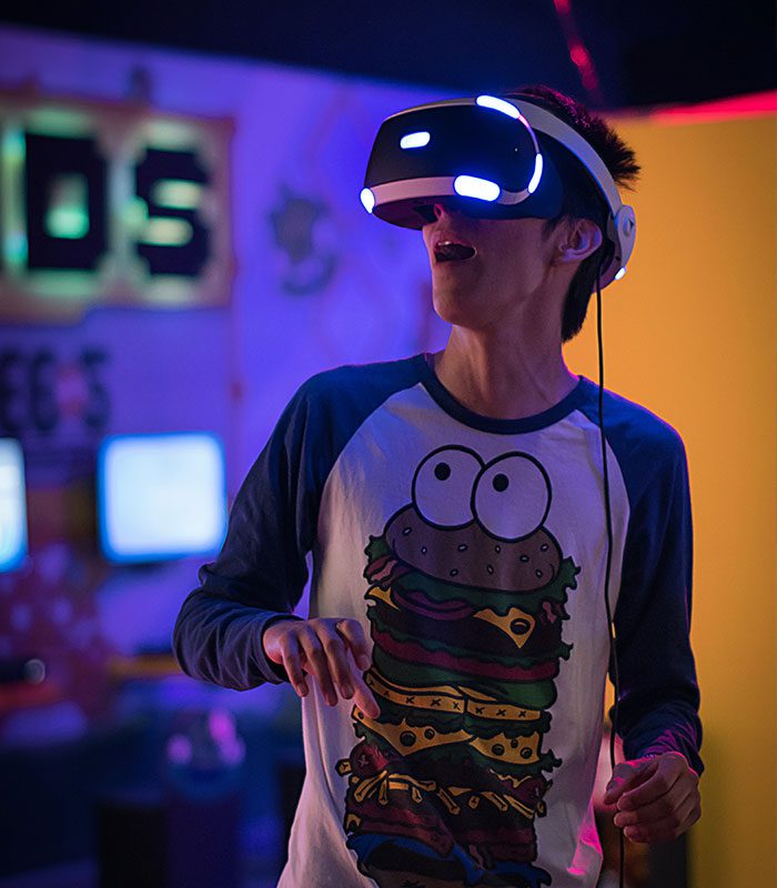 A person wearing a video game headset