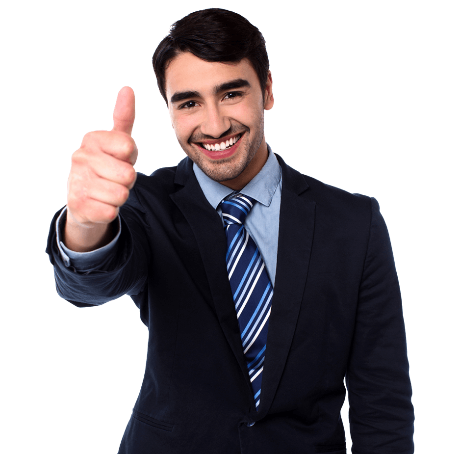 A man in a suit and tie giving the thumbs up.