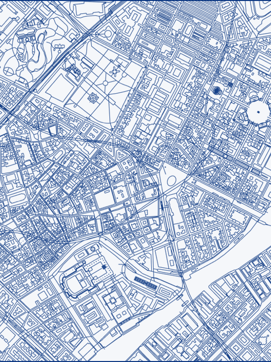 A map of the city with many buildings