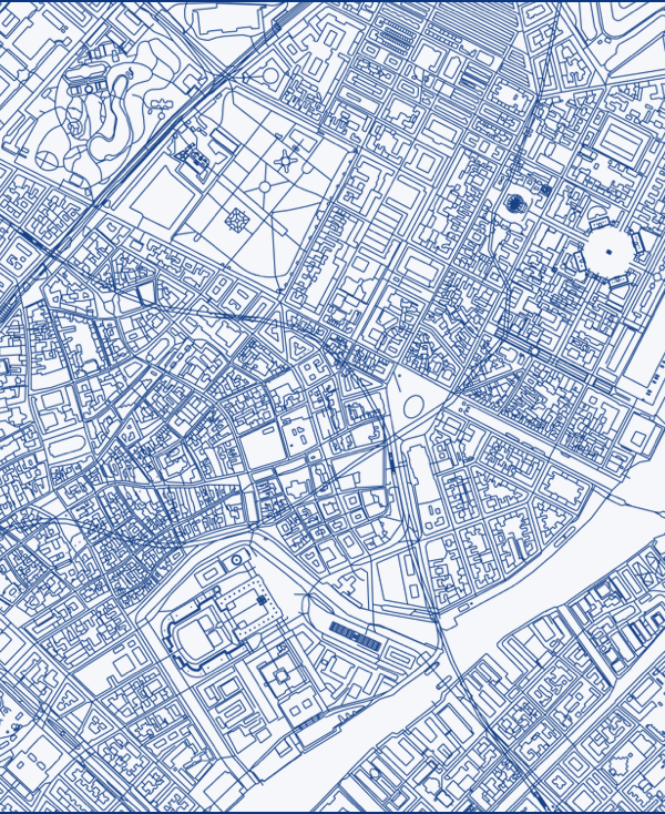 A map of the city with many buildings
