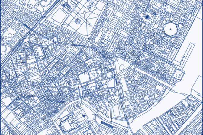 A map of the city with many buildings